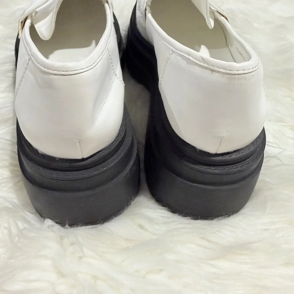 Azalea Wang Pax White Platform Loafers Chunky Black Lug Sole Penny Loafers Sz 10